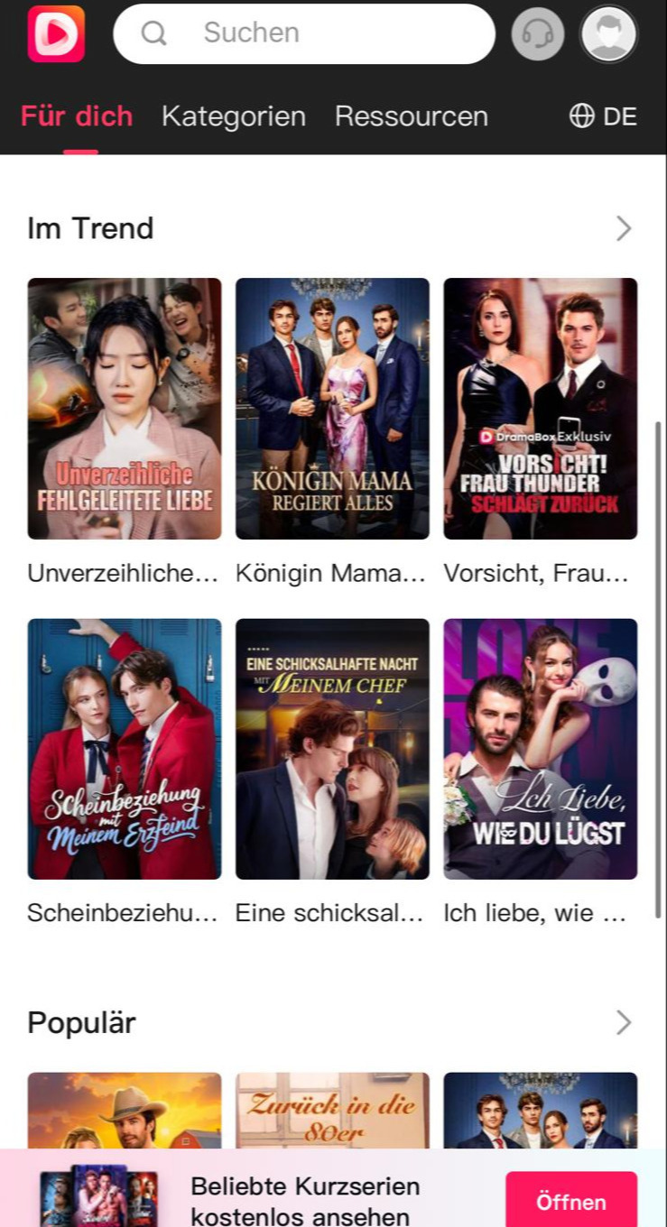Screenshot des Angebots auf DramaBox